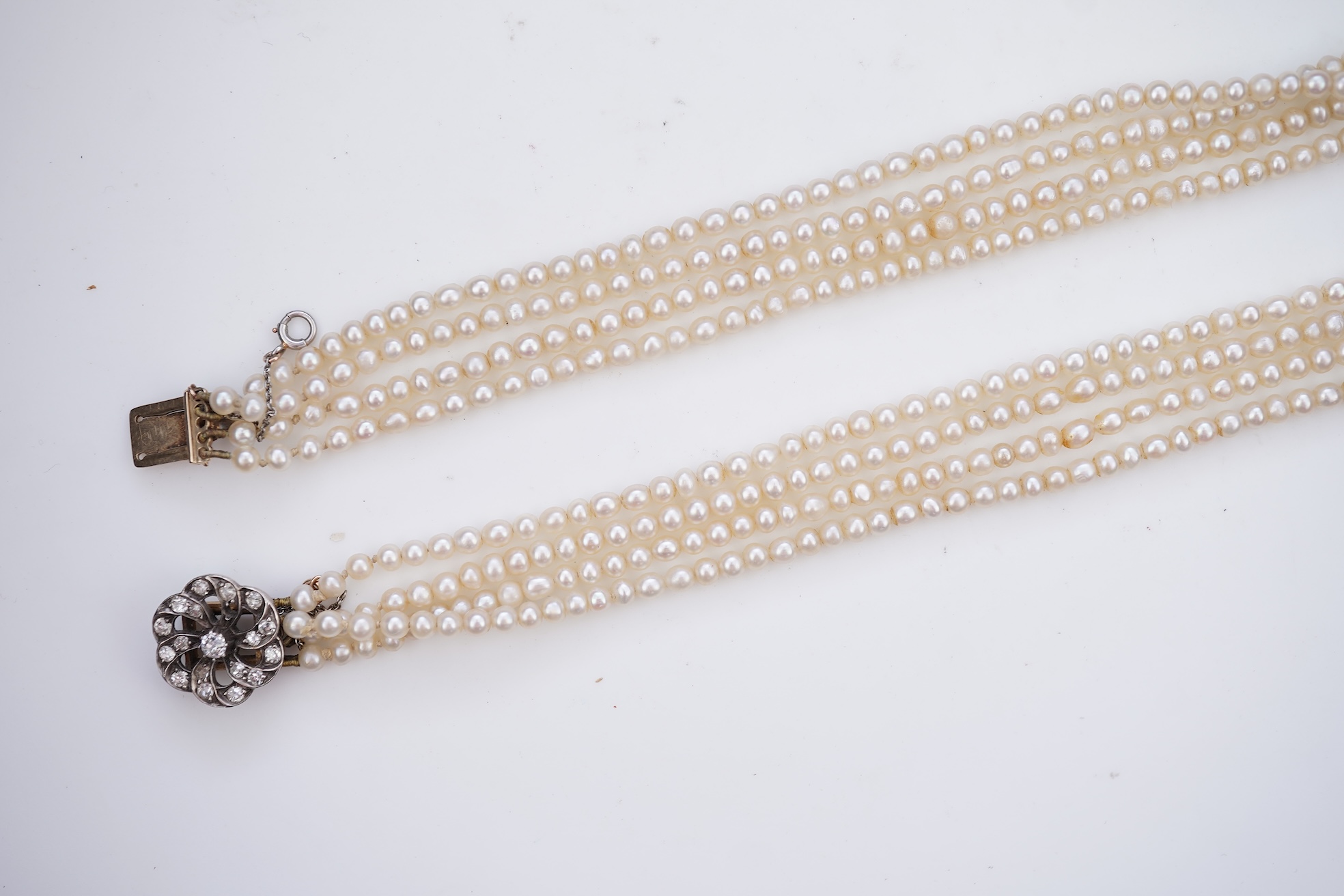 A pearl and diamond necklace, 19th century and later